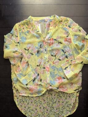 Floral Button-Front Yellow Women's Blouse